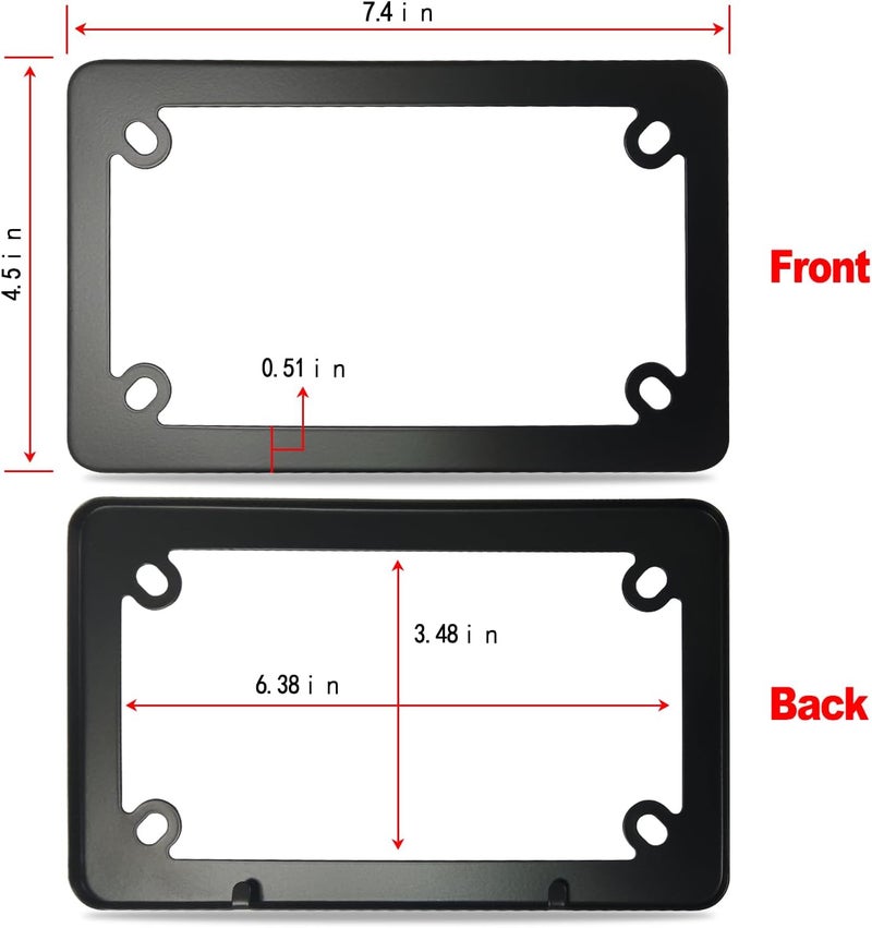 FBJTDQ Motorcycle License Plate Frame- Black Matte Stainless Steel Bike Tag Plate Holder, 4 Holes Heavy-Duty Metal Bracket 1 Pack, with Mounting Hardware Screws Nuts Caps - Image 3